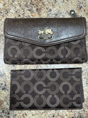 COACH MADISON  SIGNATURE OP ART DOTTED TROFOLD WALLET/ CHECKBOOK COVER